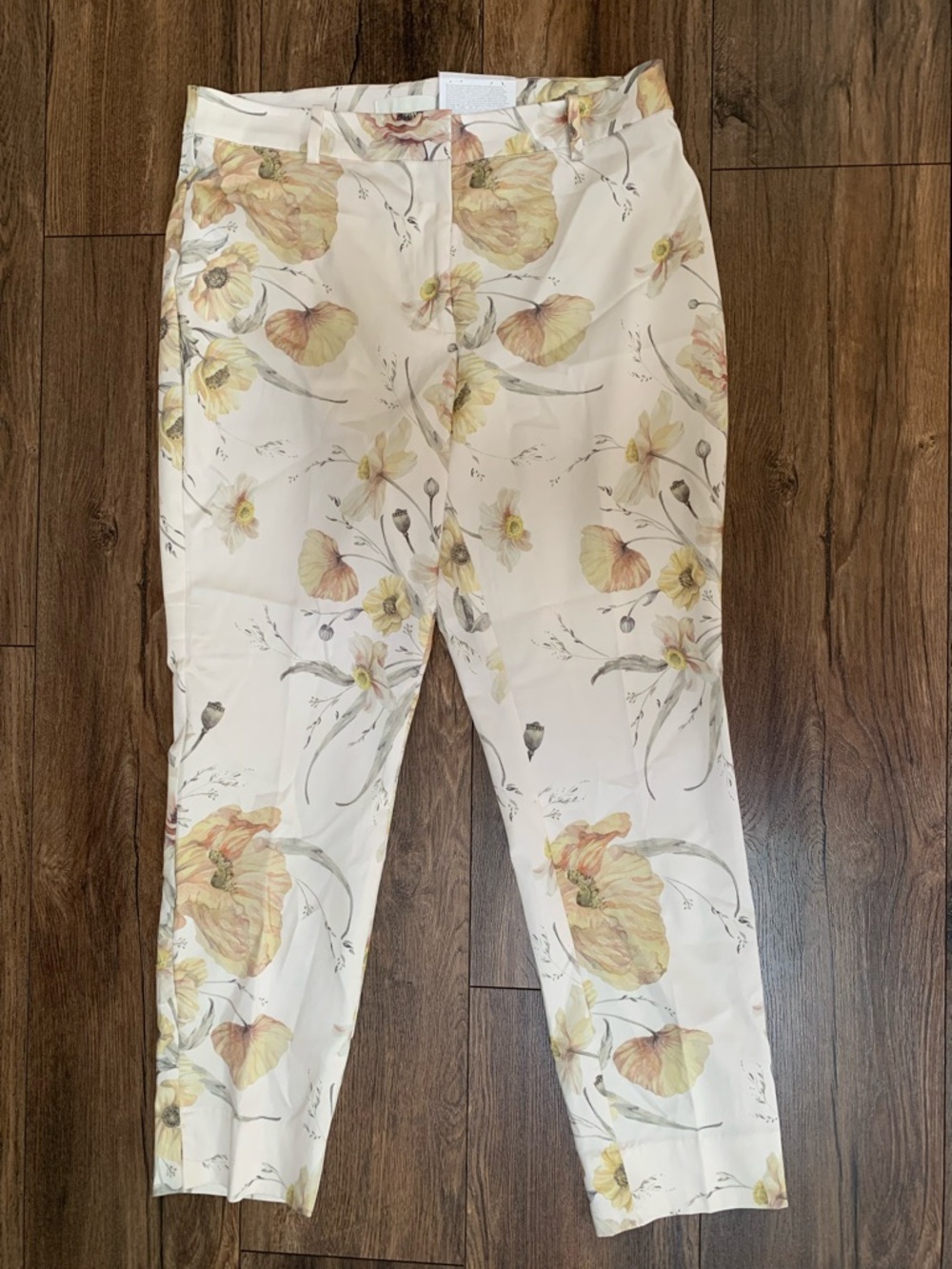 H&M Cream ankle Pants with Yellow & Green Floral Accents